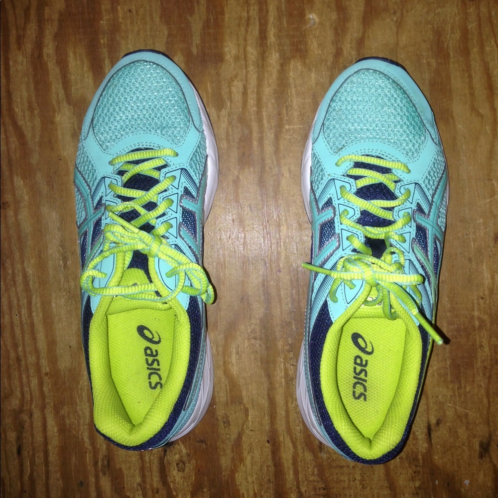 Blue Green Asics Tennis Shoes